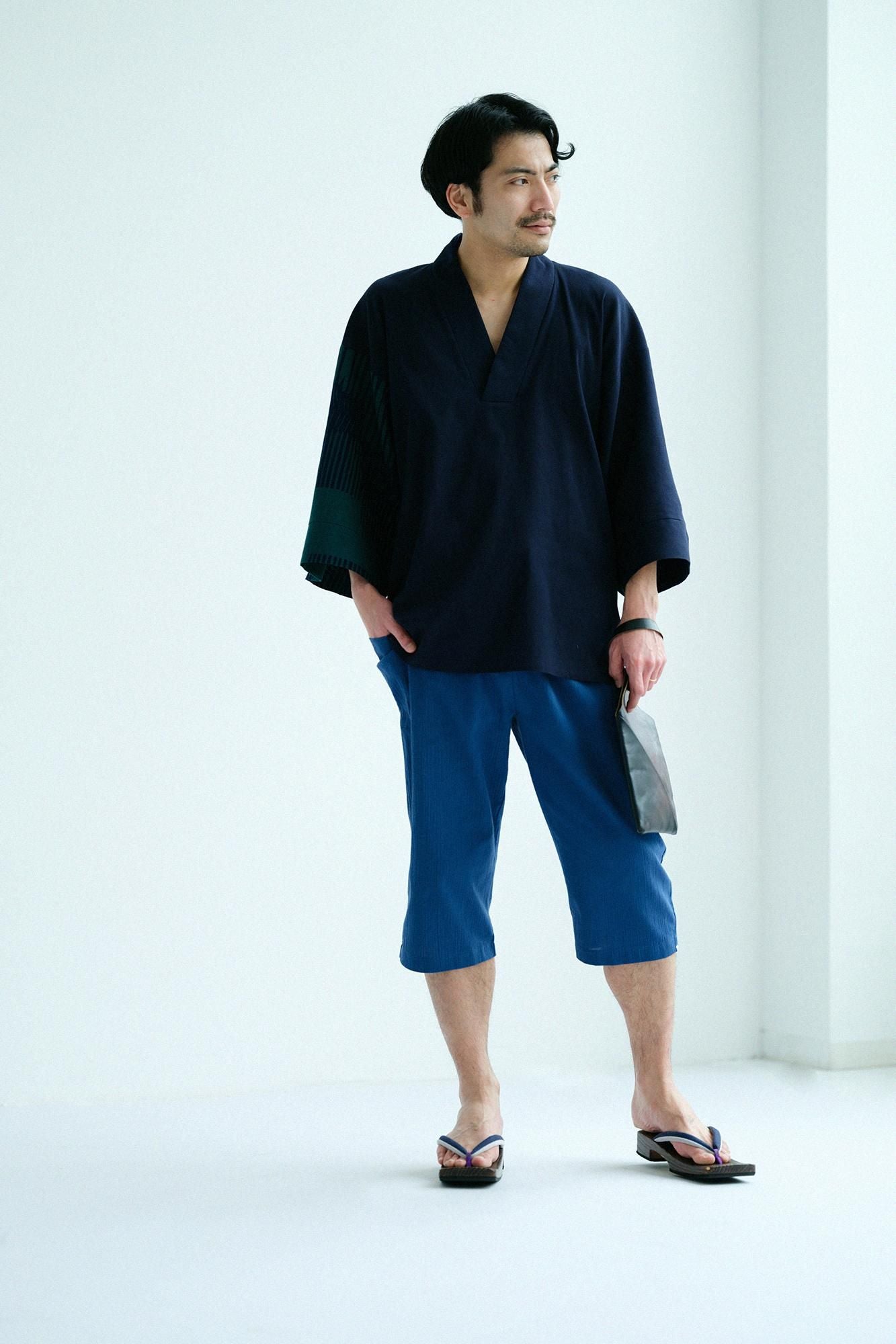 黑底木屐／右近（男裝）麻 深藍色