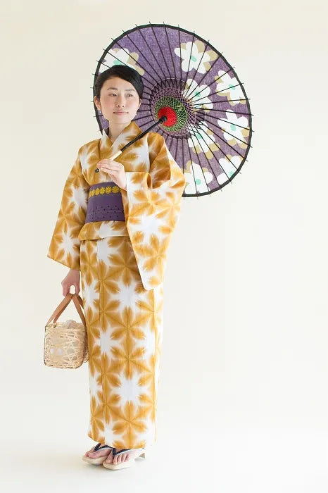【※不包括缝制费用】知多木棉白菊棉麻30/30 浴衣布料田端雪花琥珀色