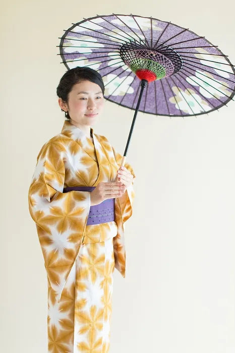 【※不包括缝制费用】知多木棉白菊棉麻30/30 浴衣布料田端雪花琥珀色