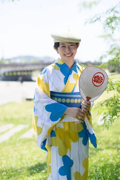 【※不包括縫製費用】伊勢木棉 (麻混紡) 浴衣布料/花氣球