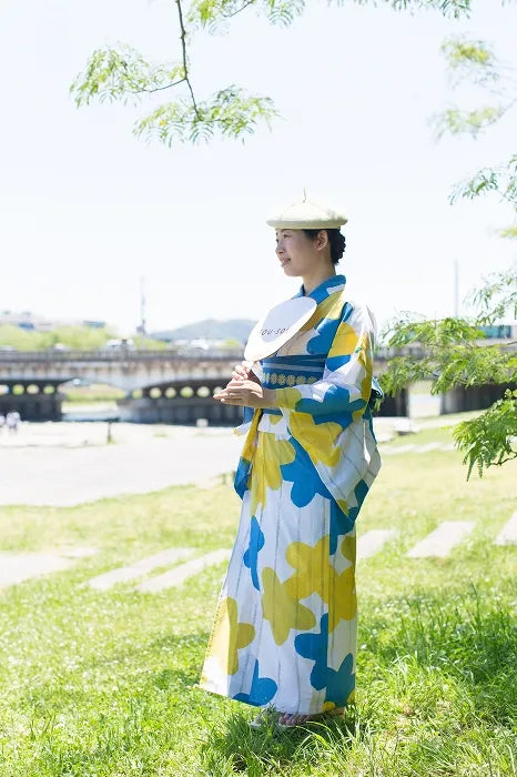 【※不包括縫製費用】伊勢木棉 (麻混紡) 浴衣布料/花氣球