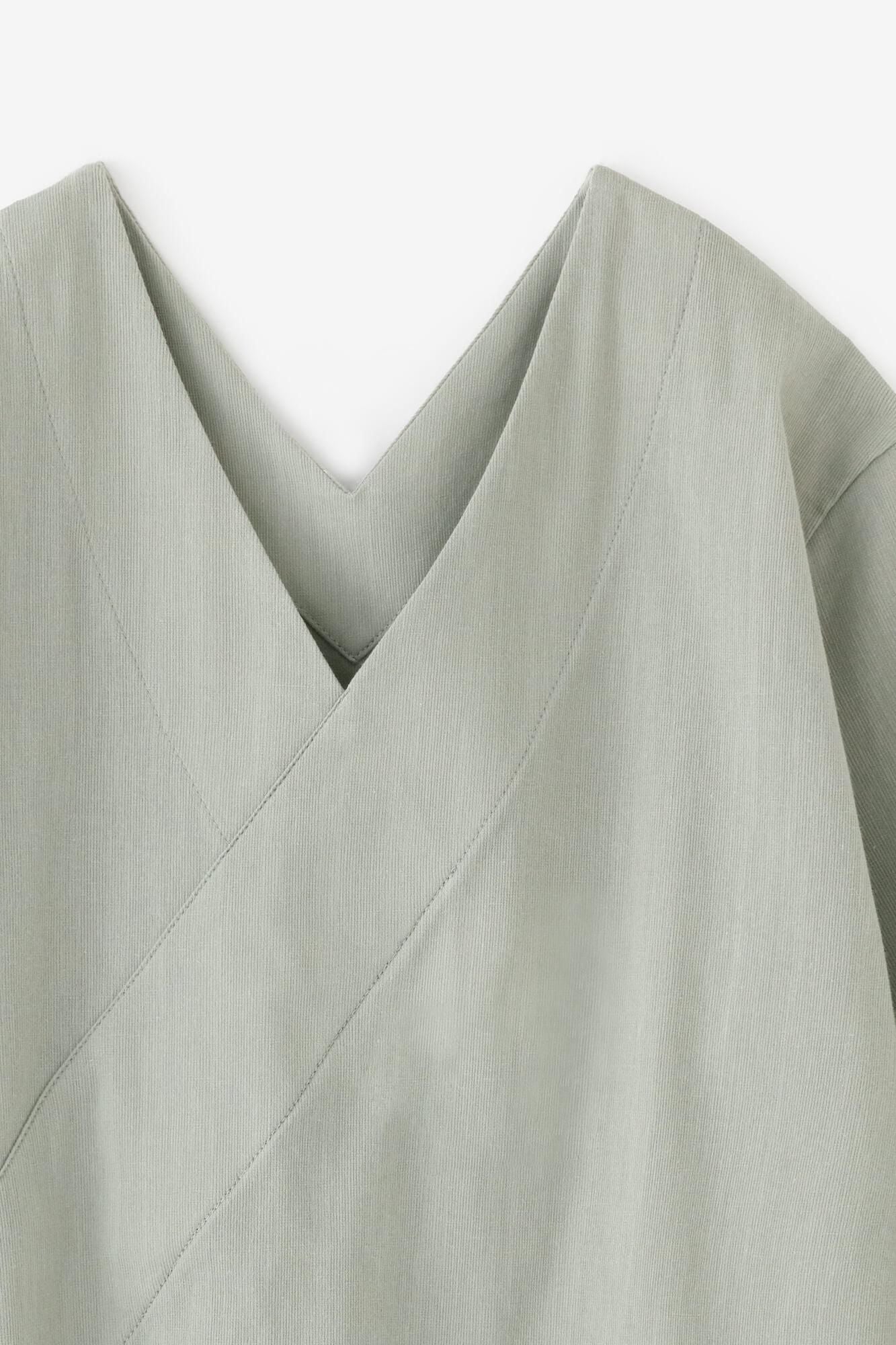 高島縮棉 40/40 V領上衣 六分袖/銀灰色