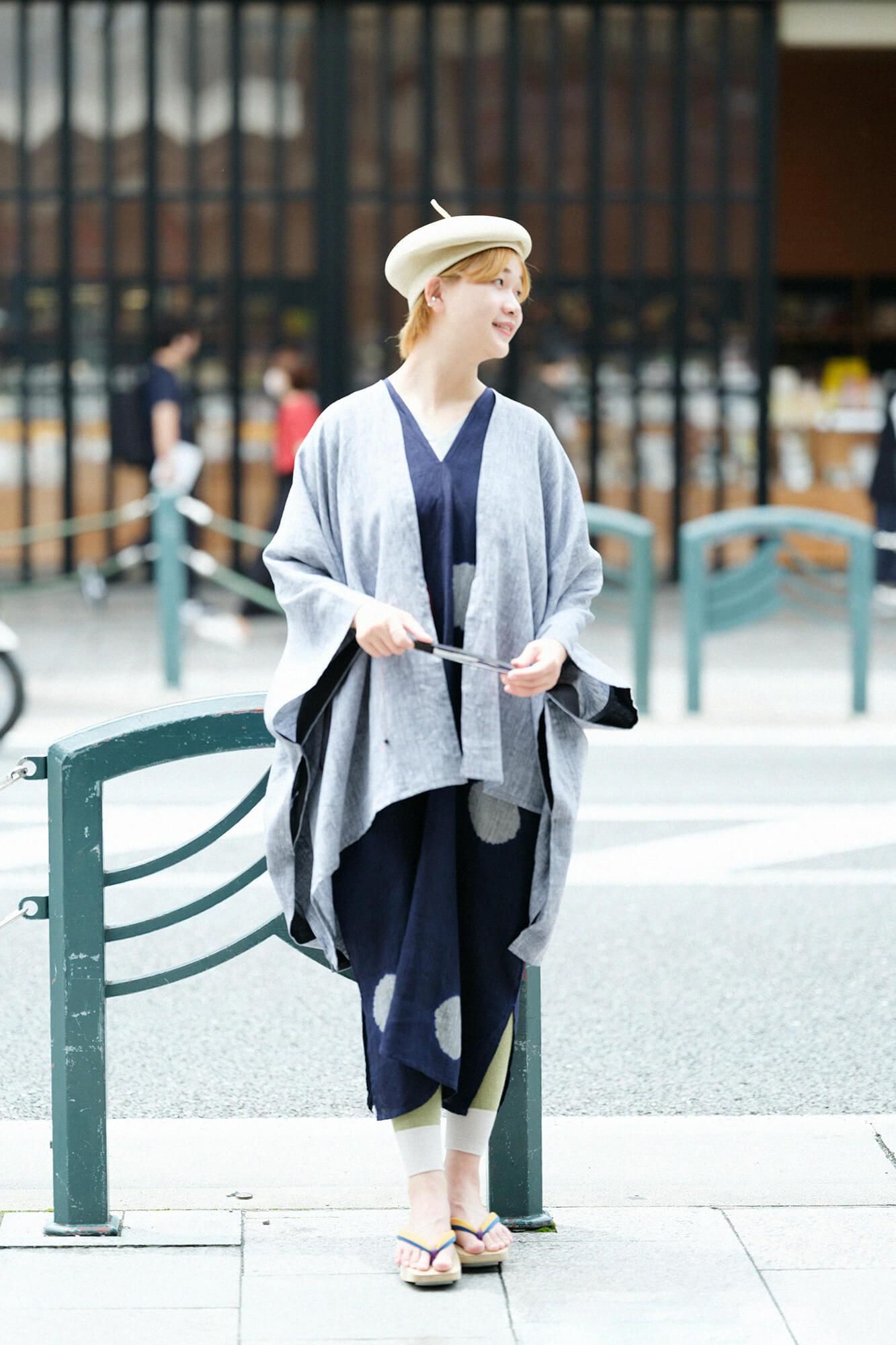 高島縮 40/40 抜衿ジバン 六分丈／銀鼠（ぎんねず）