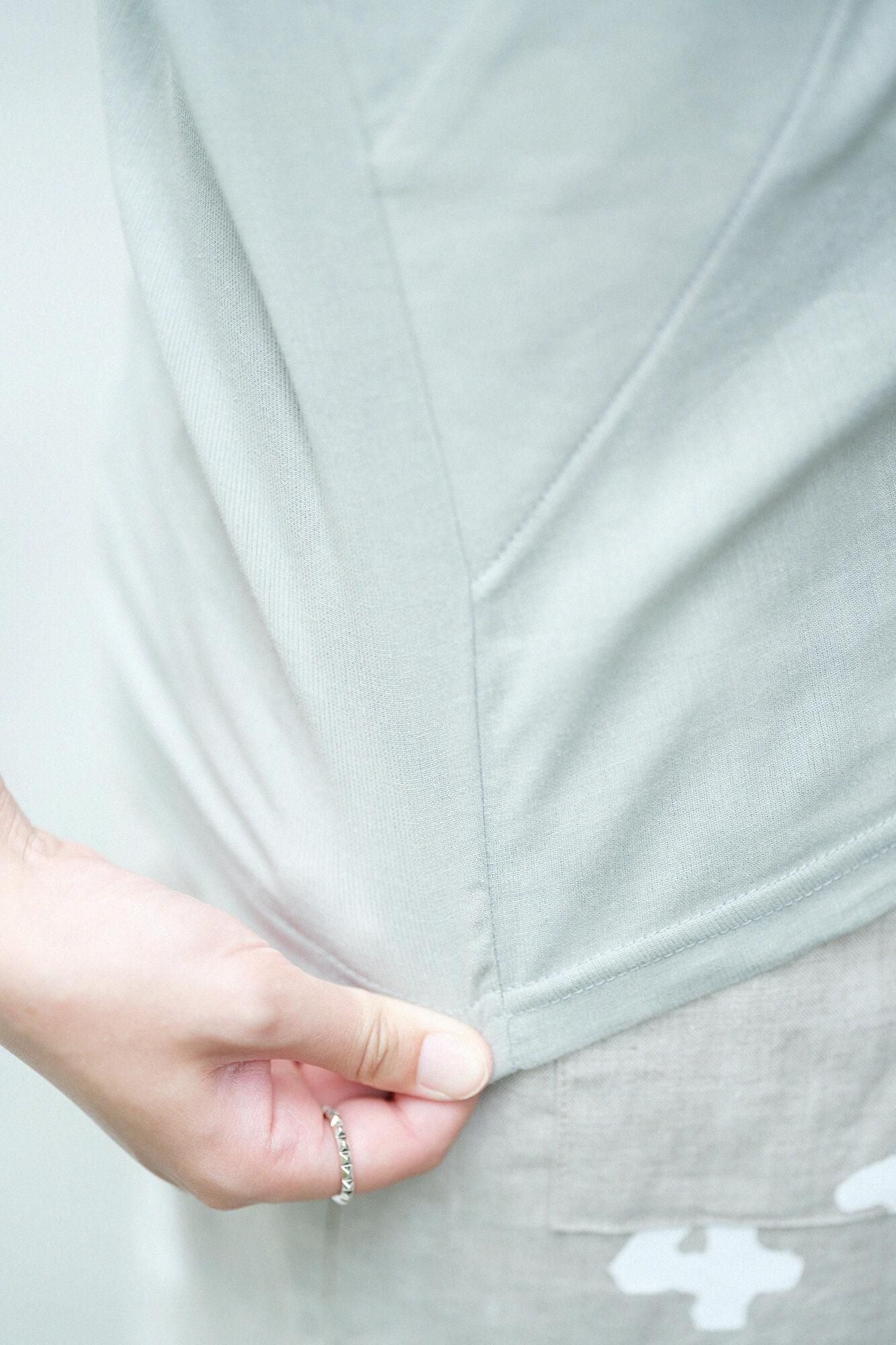 高島縮棉 40/40 V領上衣 六分袖/銀灰色