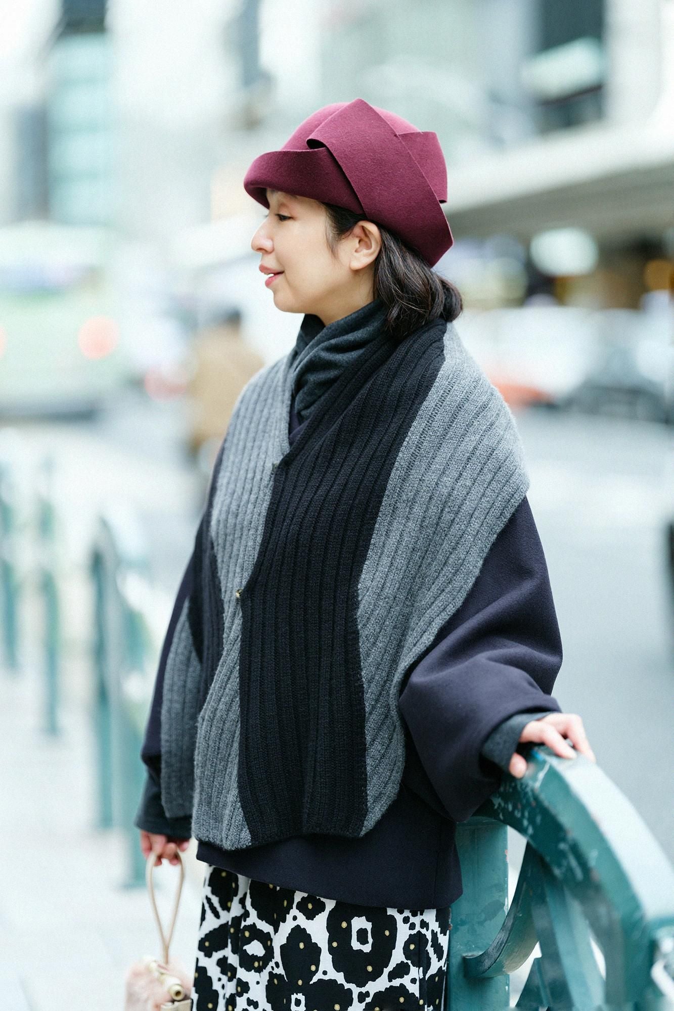 SOU・SOU× 알파 캐시미어 카레산스이 염색 (somenagashi)/검은색(당신이 그것을 입었다면 괜찮습니다) ×짙은회색