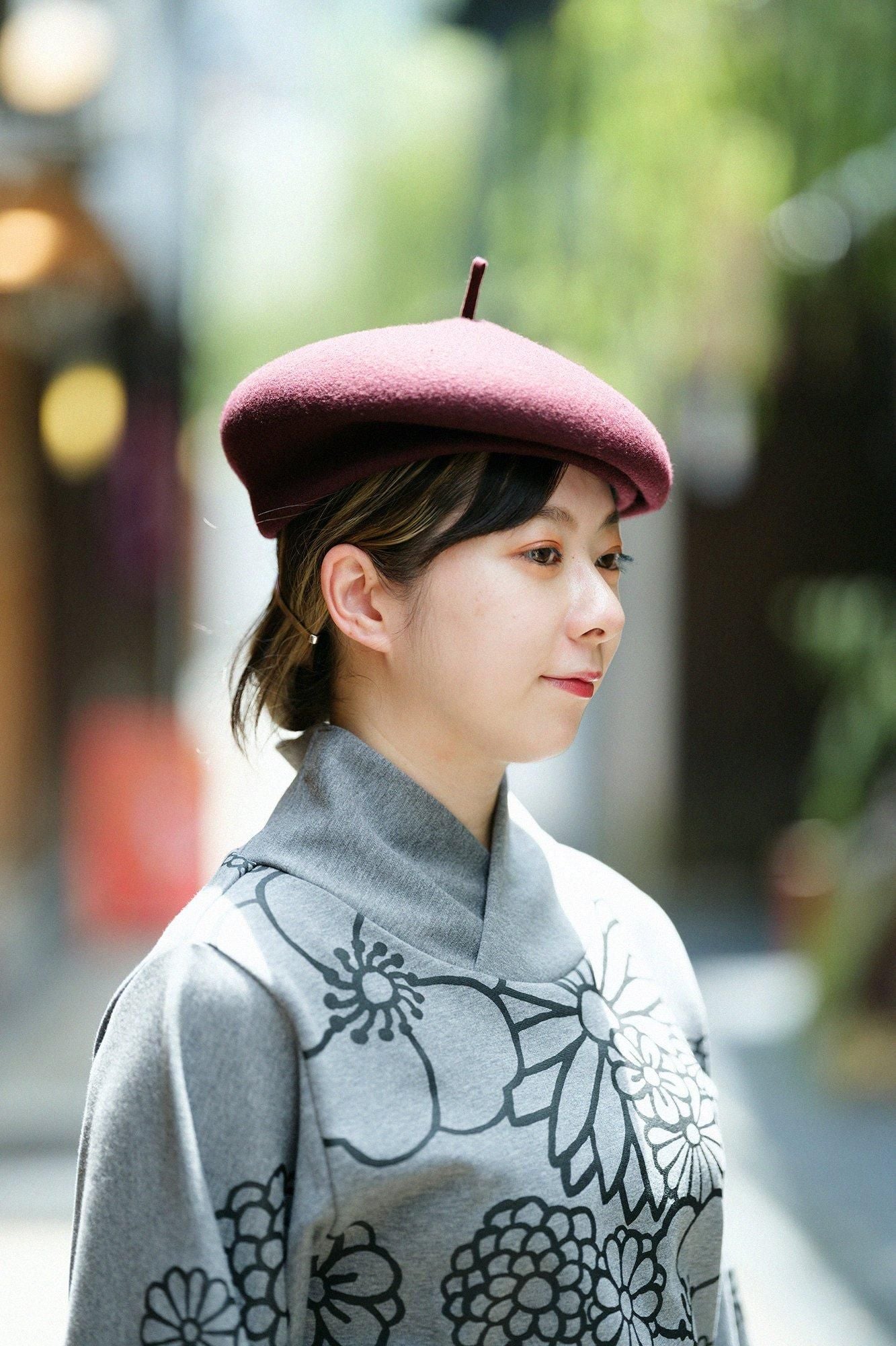 毛氈_擬寶珠 貝蕾帽／酒紅色