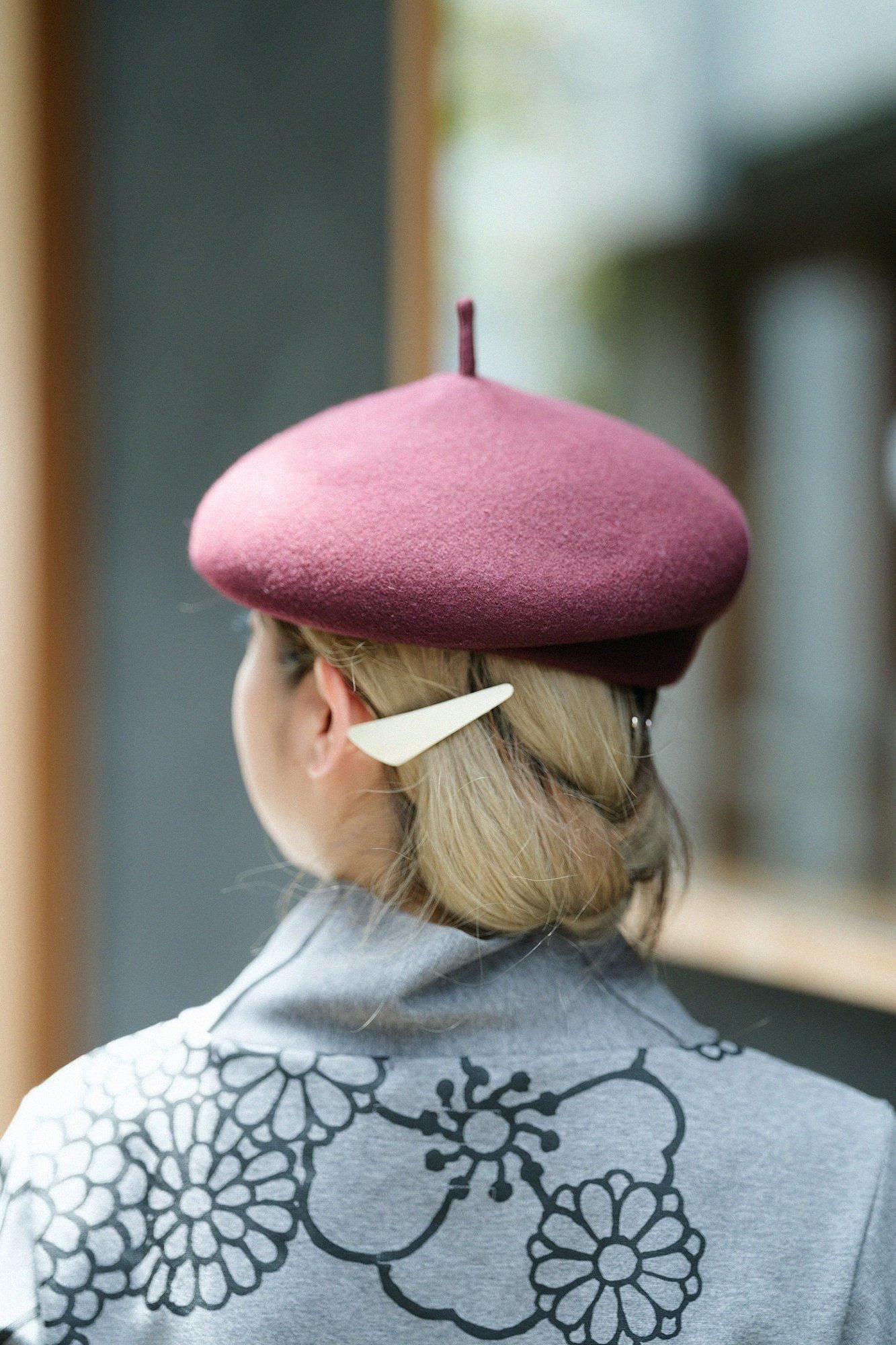 毛氈_擬寶珠 貝蕾帽／酒紅色