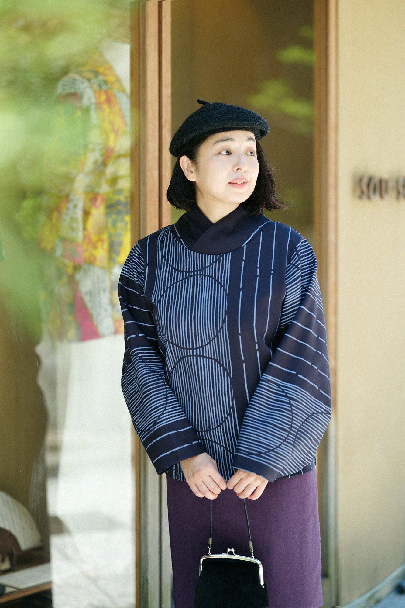 馬海毛_擬寶珠 貝蕾帽／黑色