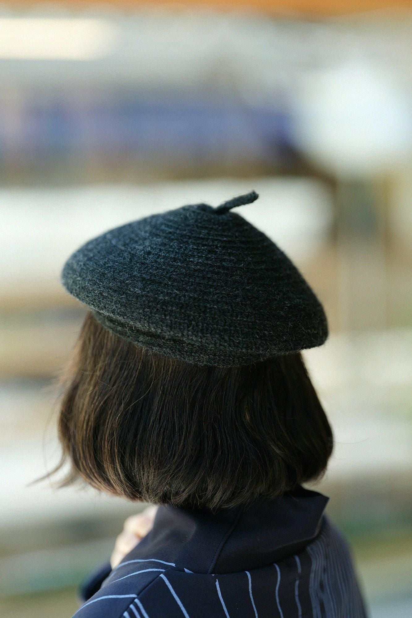 馬海毛_擬寶珠 貝蕾帽／黑色