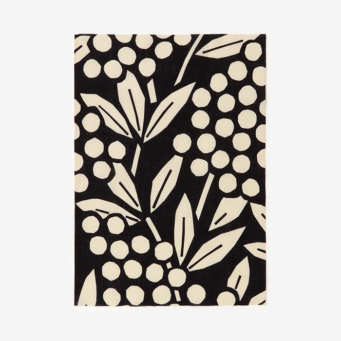 伊勢木棉圖案紋樣手巾（短版）/南天竹 黑色