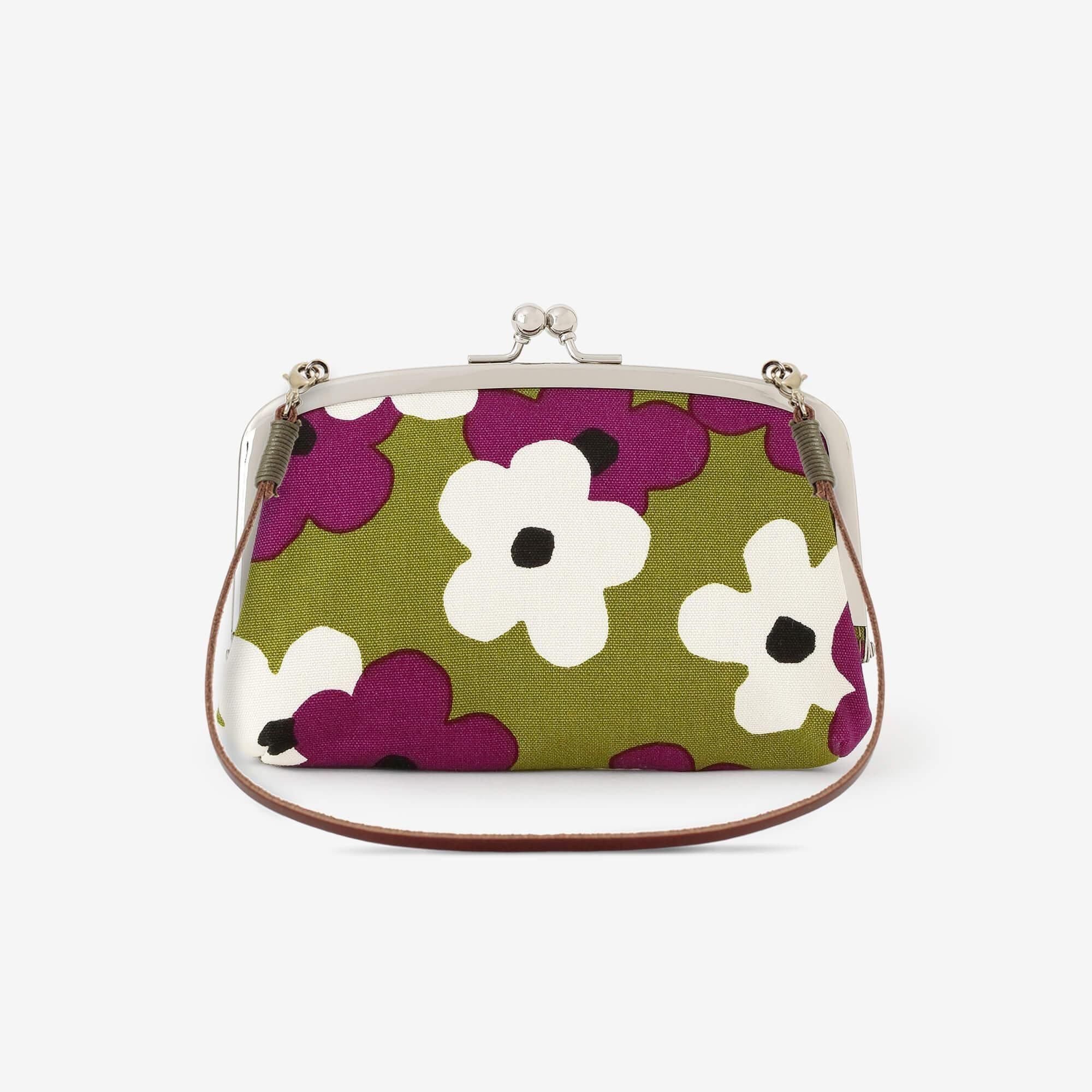 No 12. Soft Canvas Gamaguchi Clasp Purse Double Layer/ Layered-flower Yellowish Green