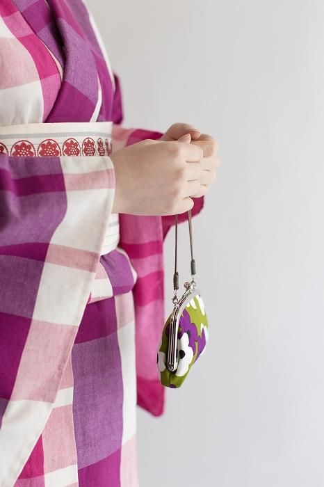 No 12. Soft Canvas Gamaguchi Clasp Purse Double Layer/ Layered-flower Yellowish Green