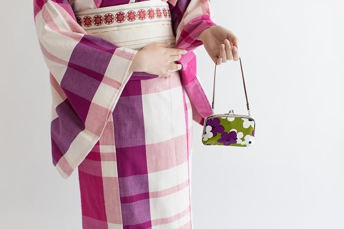 No 12. Soft Canvas Gamaguchi Clasp Purse Double Layer/ Layered-flower Yellowish Green