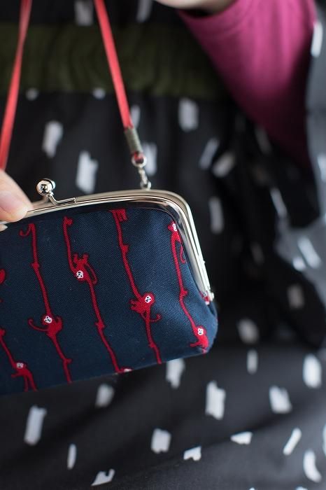 Soft Canvas Gamaguchi Clasp Purse Double Layer / Monkeys