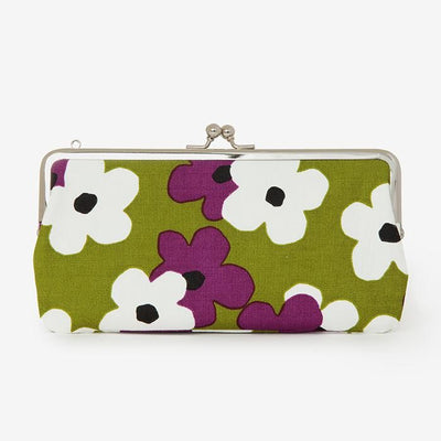 No.12 Canvas Soft Gamaguchi Clasp Purse (Horizontal) / Layered-flowers Yellowish Green