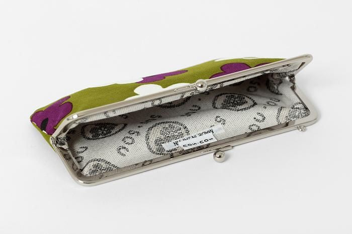 No.12 Canvas Soft Gamaguchi Clasp Purse (Horizontal) / Layered-flowers Yellowish Green