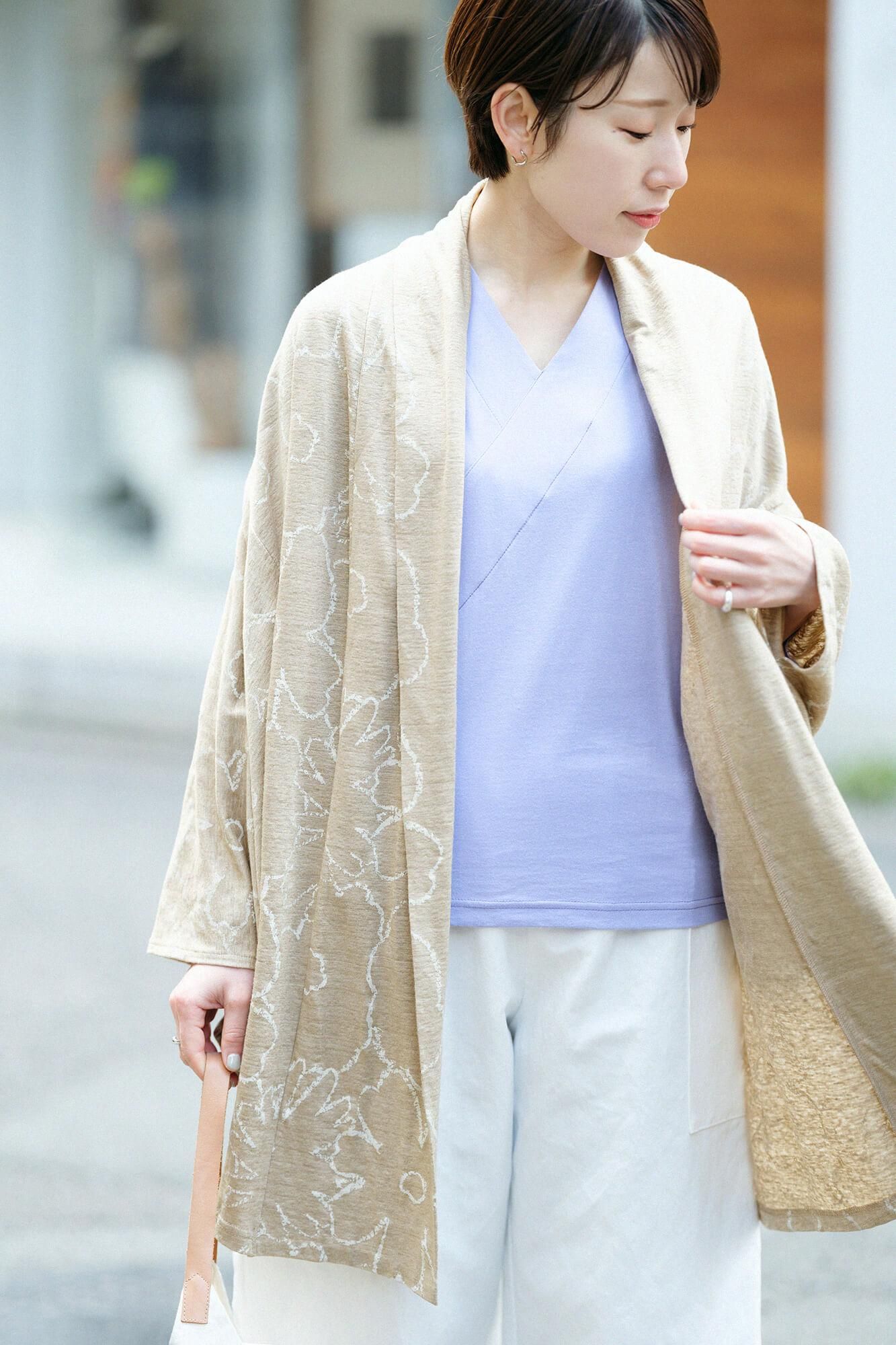 【Online】V-neck Shirt Three-quarter Sleeve / Mauve