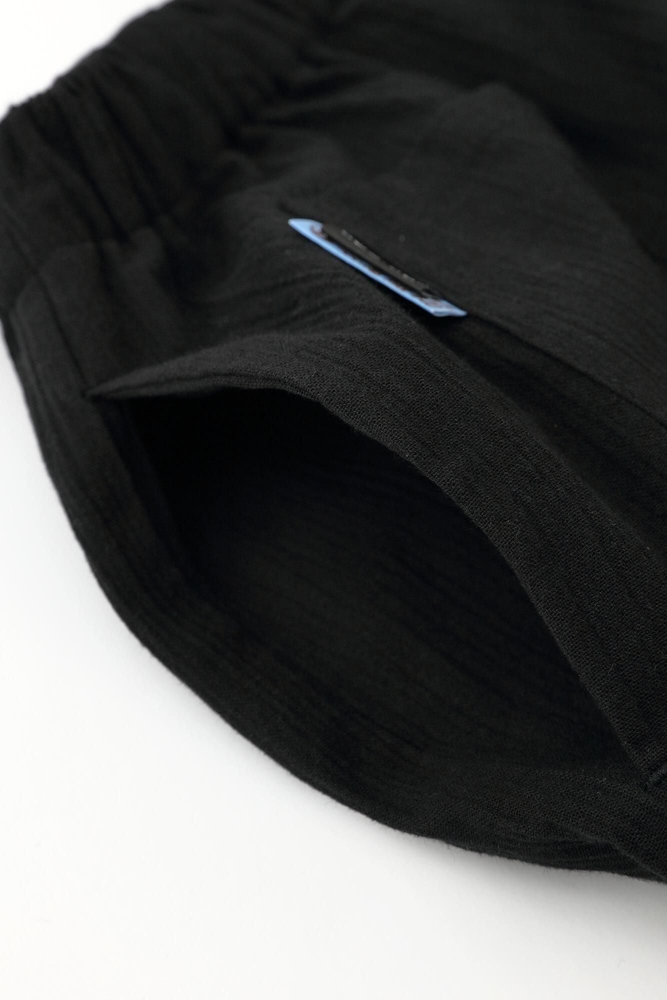 高島縮 20/20 広形（ひろなり）もんぺ はぎ丈／濡羽色（ぬればいろ）