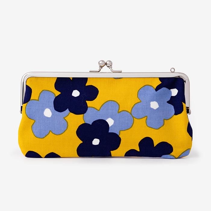 12號帆布 軟 口金包（横長）/疊花 小 黃色