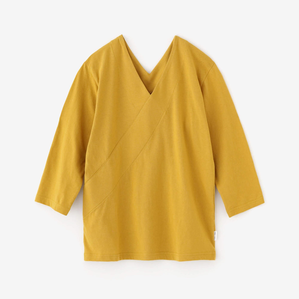 jas★広衿＋手縫い仕立て＋『新粋染』両面染■竹縞×斜め格子■反25-22 抜衿ジバン 七分丈／芥子色（からしいろ）