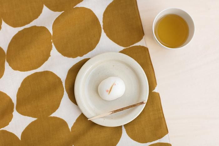 伊勢木棉手巾（短版）/彈珠米白色×芥末色