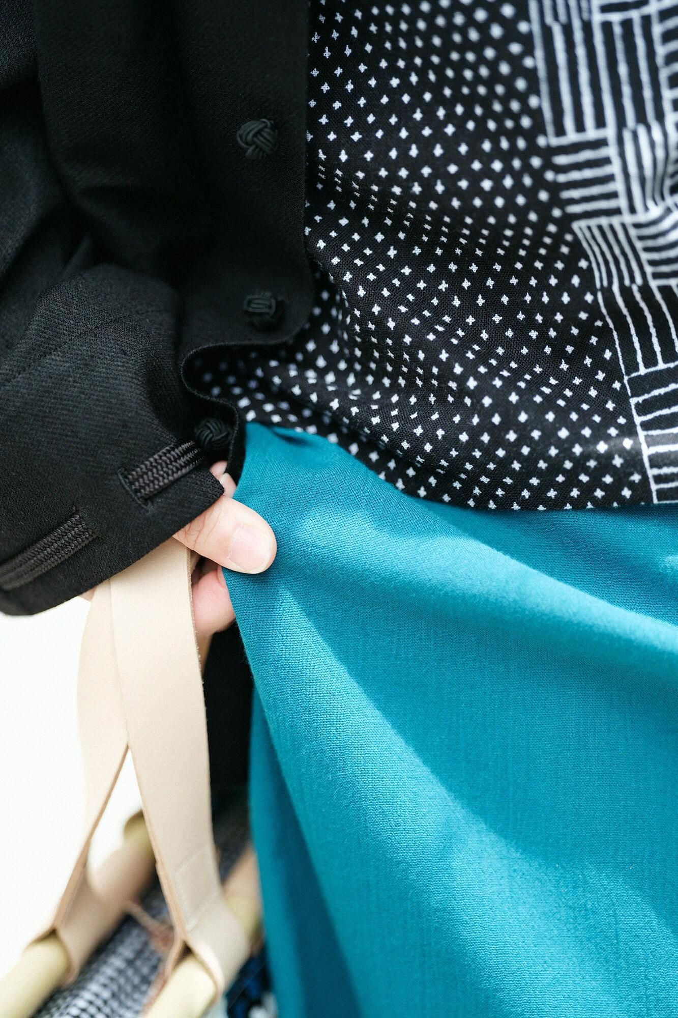 高島縮棉 20/20闊腿褲短版/海綠色