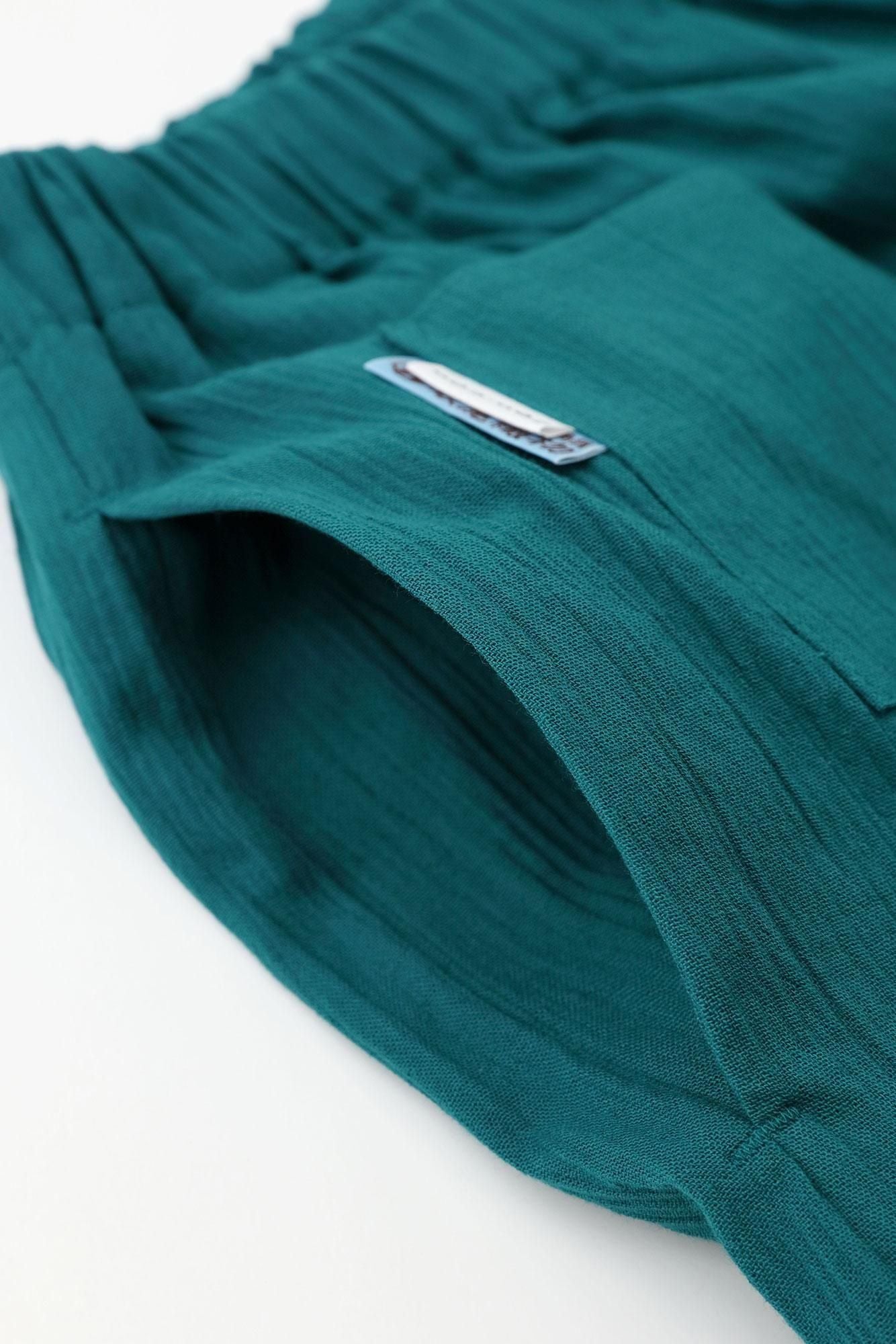 高島縮棉 20/20闊腿褲短版/海綠色