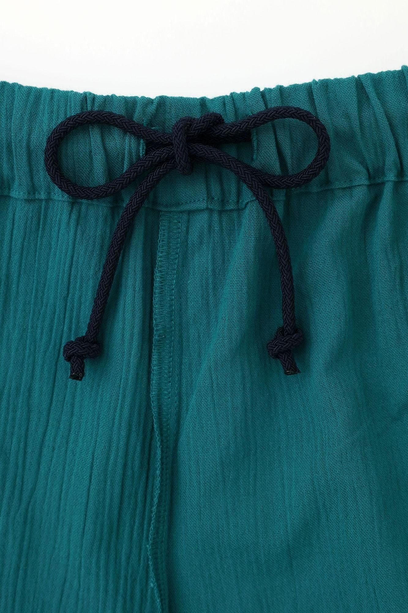 高島縮棉 20/20闊腿褲短版/海綠色