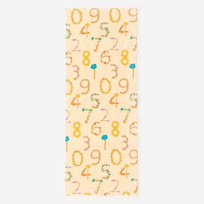 伊勢木棉圖案紋樣手巾/花數字蜂蜜色