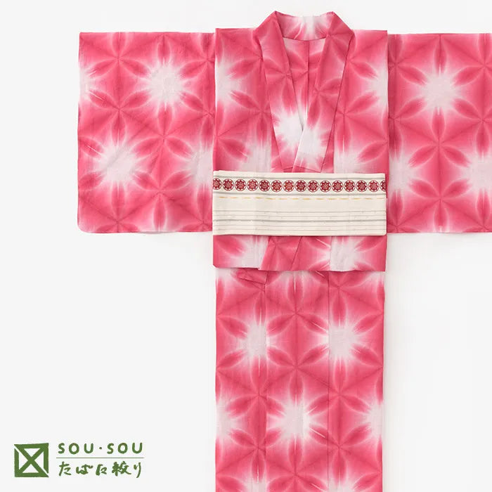【※Custom Sewing Price Excluded】Chita Cotton White Chrysanthemum​​ Cotton-linen Blend 30/30 Yukata Fabric/Tabata Snowflakes Crimson