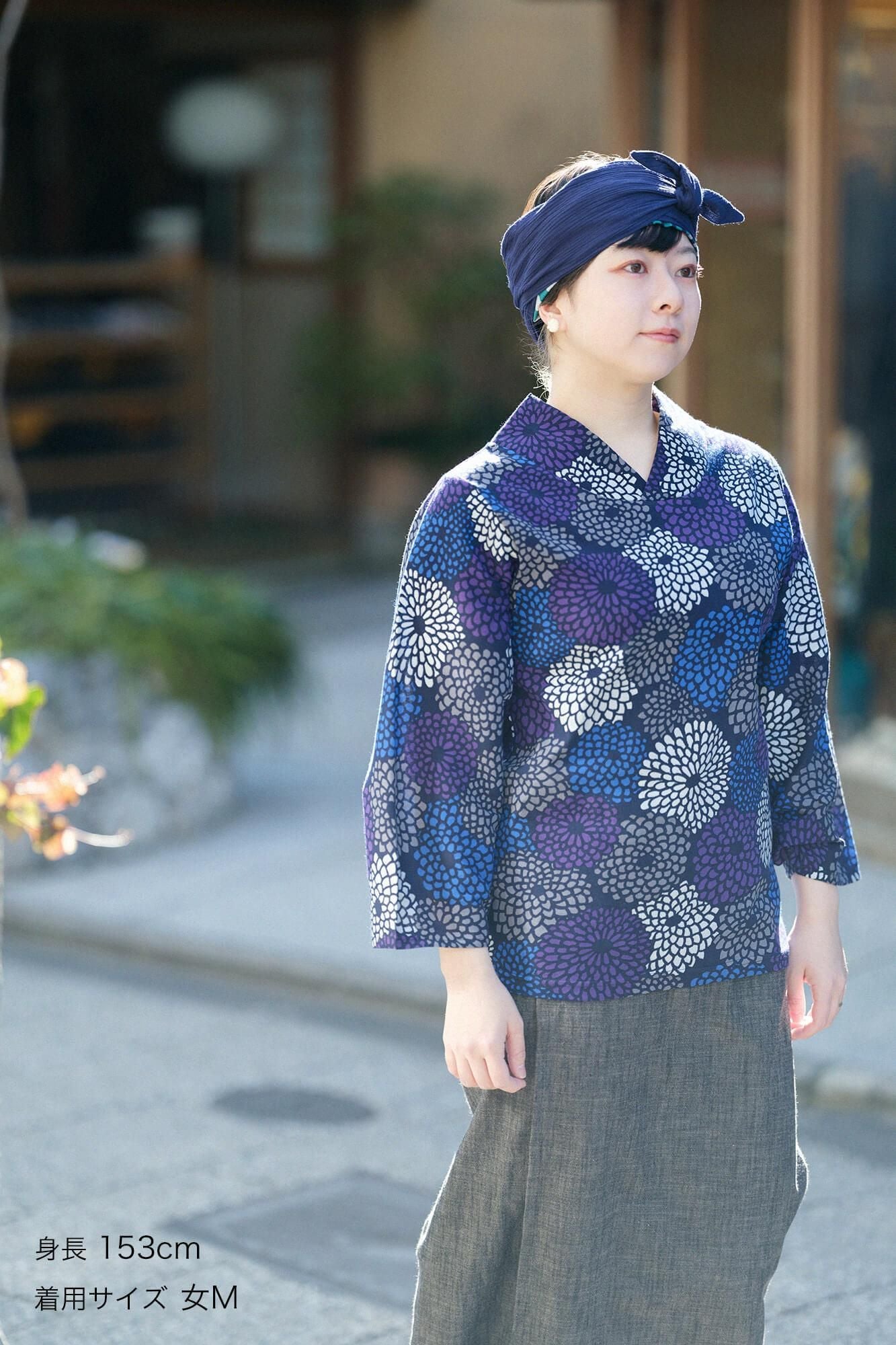 sousou 高島縮  薙（なぎ）ジバン 菊づくし 夜来（よごろ） サイズL net限定】高島縮 40/40 薙（なぎ）ジバン／菊づくし 夜来（よごろ）