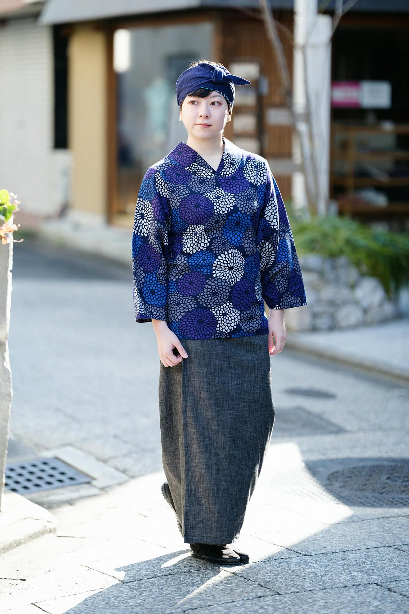 sousou 高島縮  薙（なぎ）ジバン 菊づくし 夜来（よごろ） サイズL net限定】高島縮 40/40 薙（なぎ）ジバン／菊づくし 夜来（よごろ）