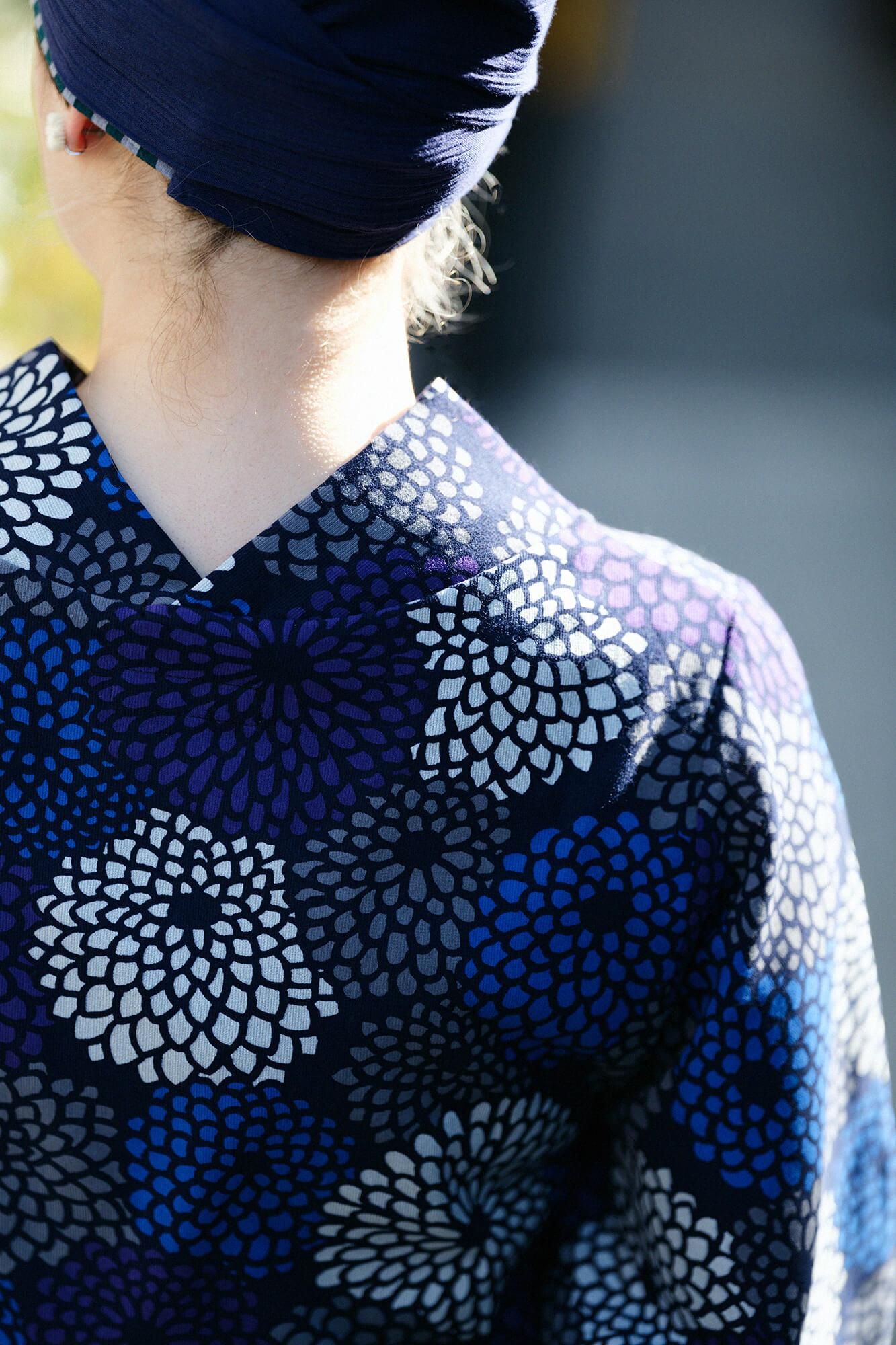 高島縮 40/40 薙（なぎ）ジバン／菊づくし 夜来（よごろ）