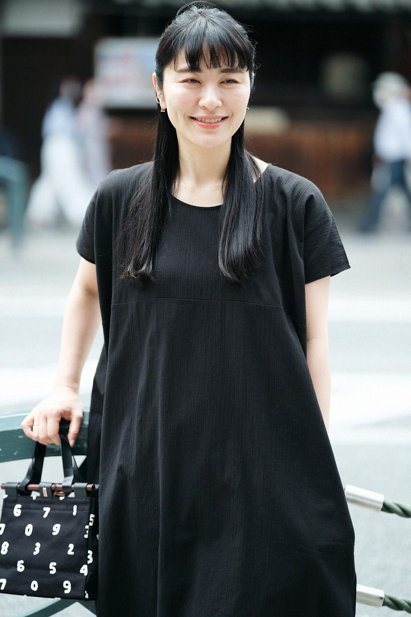 高島縮棉 20/20長方形洋裝雙色/黑色