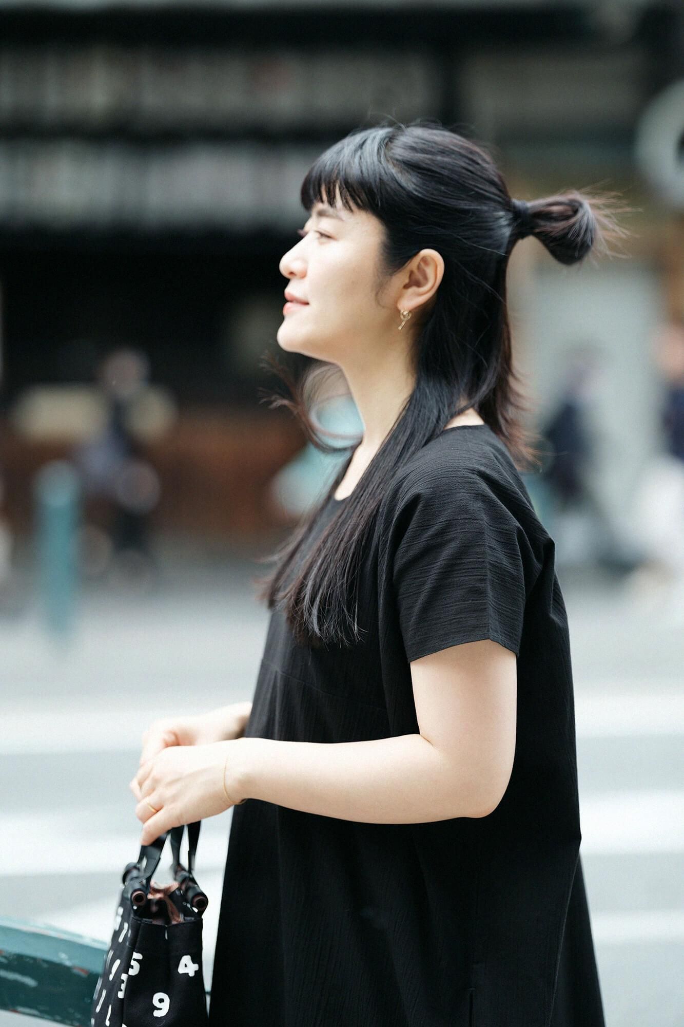 高島縮棉 20/20長方形洋裝雙色/黑色