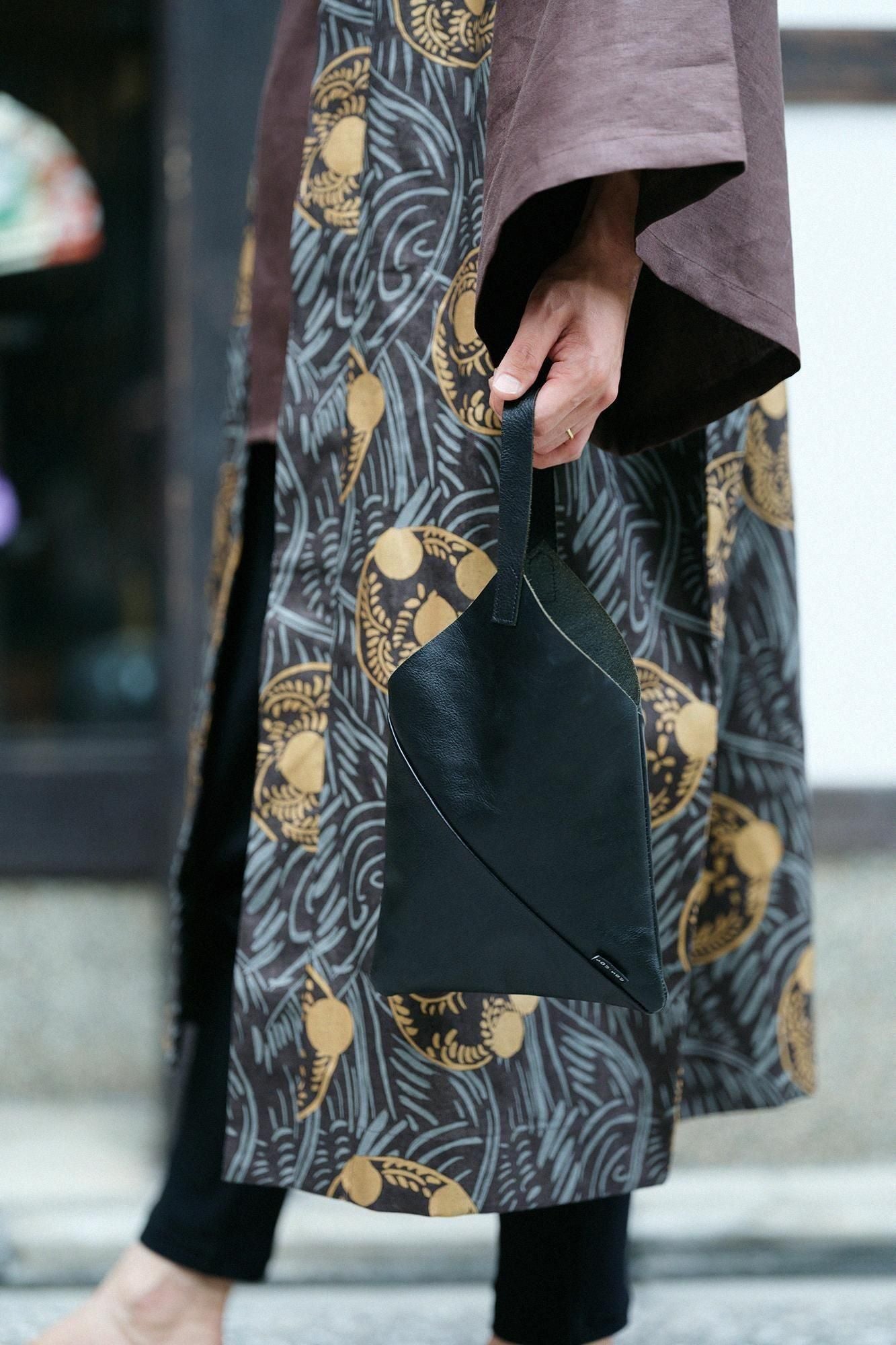 皮革 一切袋 手提包／黑色