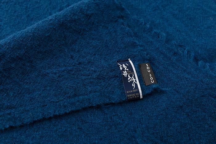  【net限定】淺井紮染 縮絨圍巾 寬版／圓點 寶藍色