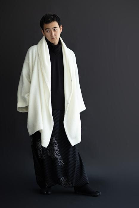 仿海狸毛 連帽外套／鳥白色