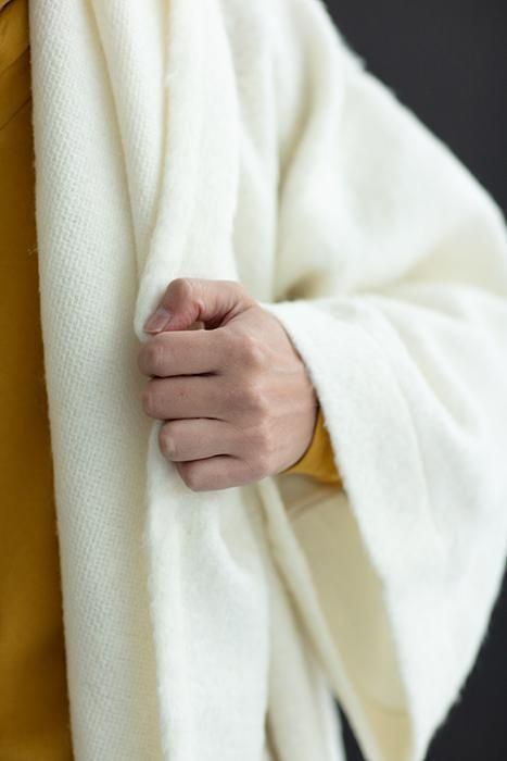 仿海狸毛 連帽外套／鳥白色