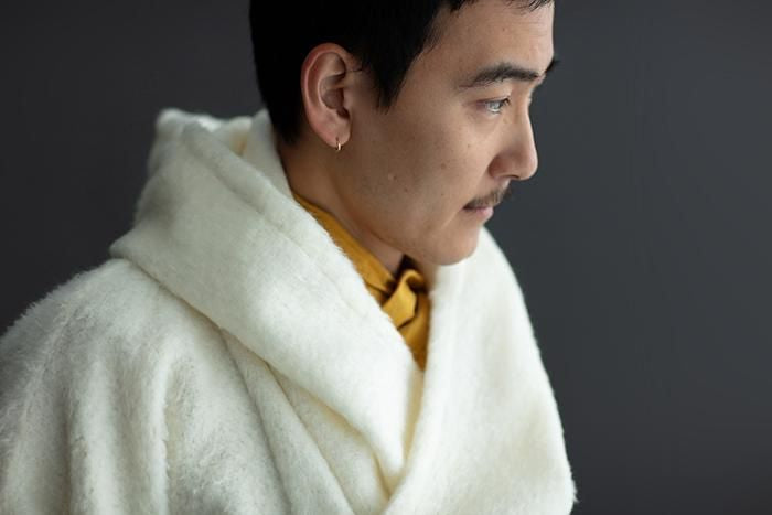 仿海狸毛 連帽外套／鳥白色