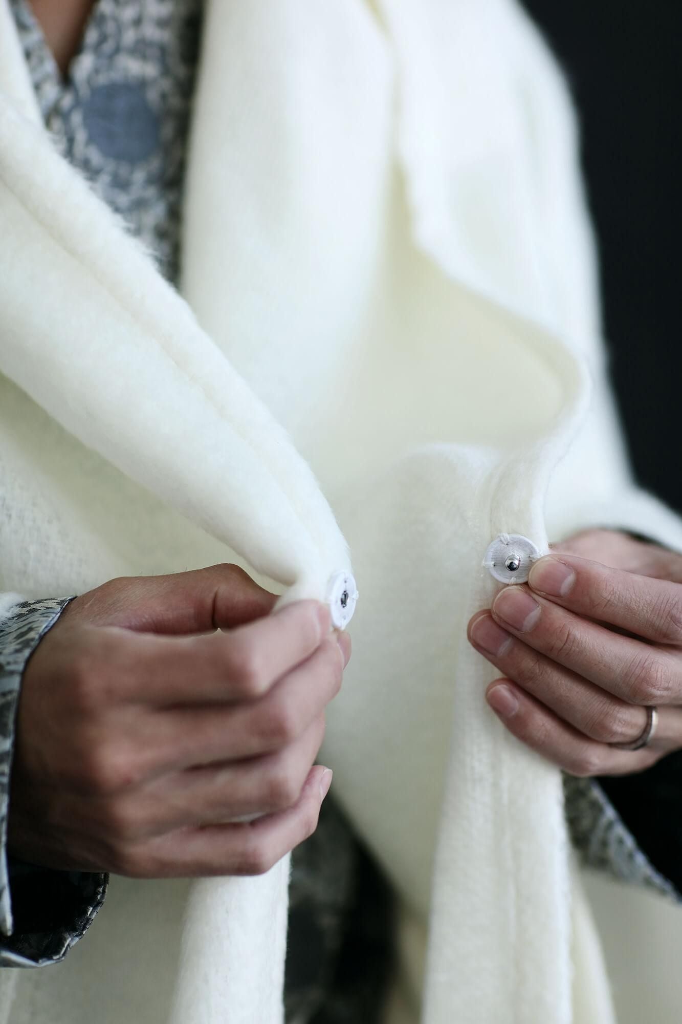 仿海狸毛 連帽外套／鳥白色