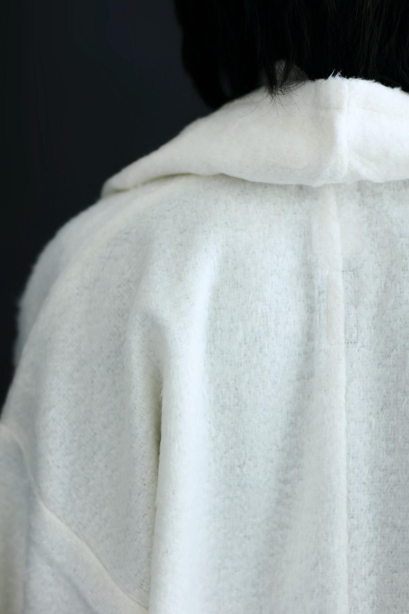 仿海狸毛 連帽外套／鳥白色