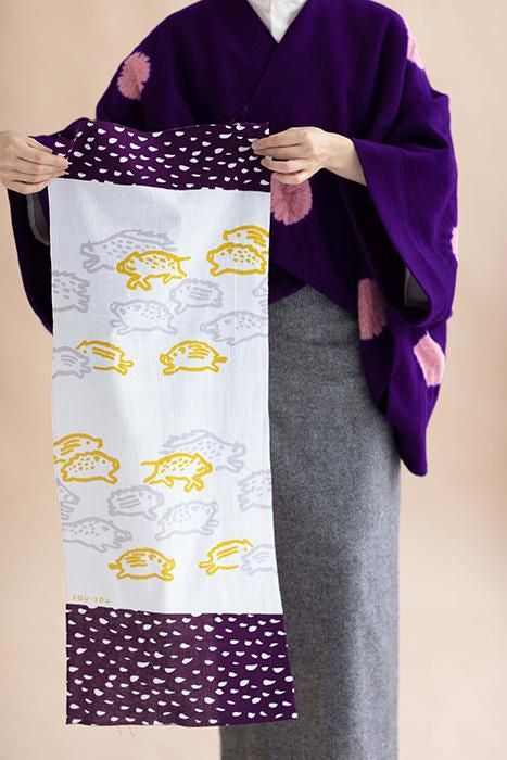 Isemomen Cotton Textile Handkerchief／Zodiac Handkerchief Year of the Boar Eggplant Color 2019