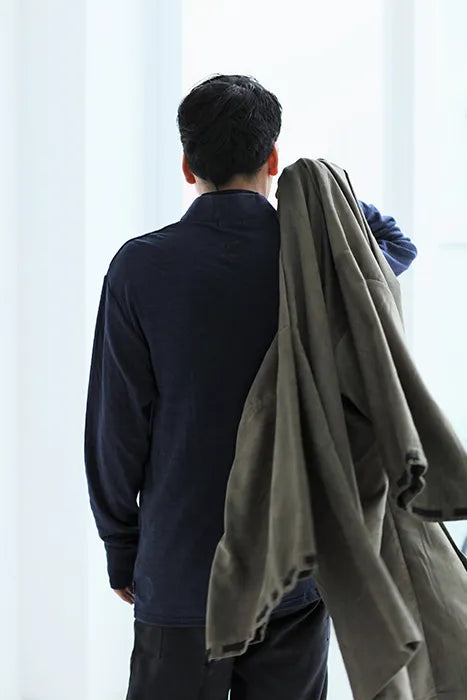 【net限定】綿麻接結 半衿狭風靡（めんあさせっけつ はんえりせばふうび）／濃紺（のうこん）