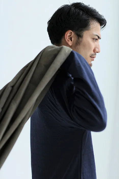 【net限定】綿麻接結 半衿狭風靡（めんあさせっけつ はんえりせばふうび）／濃紺（のうこん）