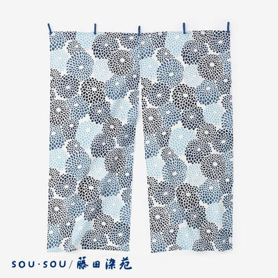 SOU・SOU×藤田染苑 藍捺染 手ぬぐいのれん 2巾／菊づくし