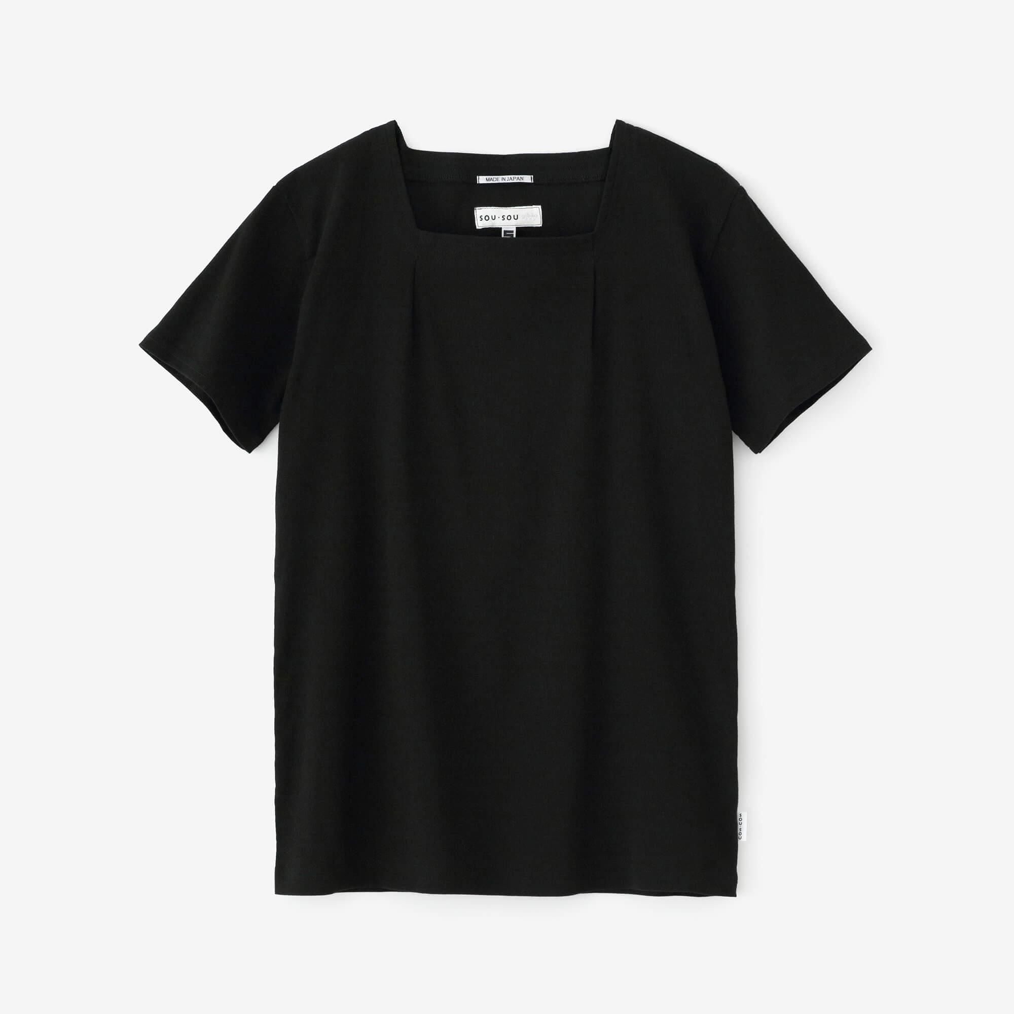 타카시마치지미 40/40 히후지반 반팔／검은색