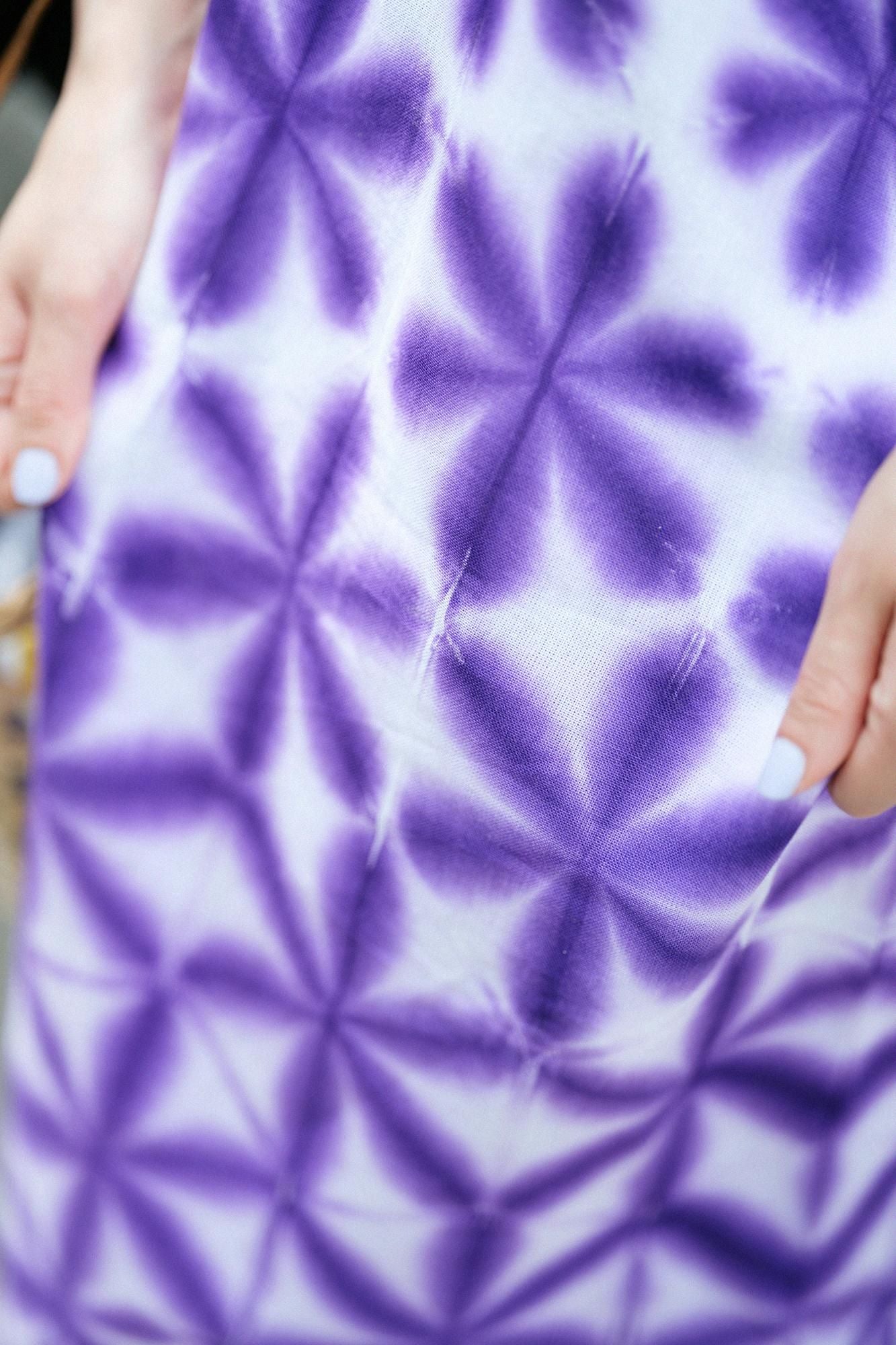 Konsei Tie-dye Chita Cotton Bun Rectangular Dress Split Joint, Gradient Snowflakes Dark Purple