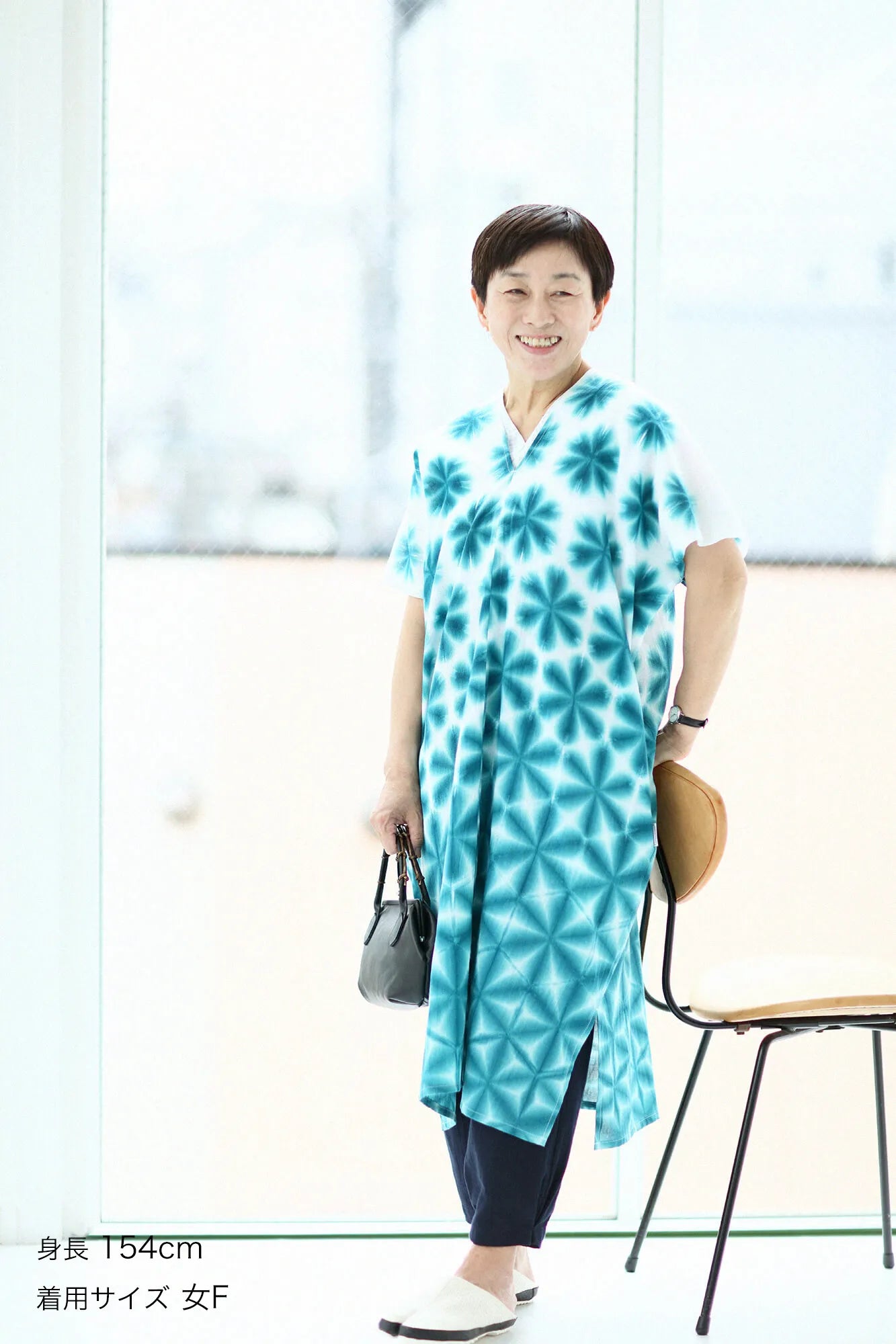 근청 시보리 치타모멘 분 직사각형 원피스 후타츠미(둘)/카와리 눈꽃 보라색