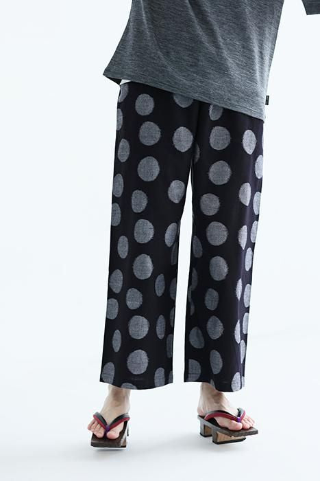 久留米織紋 和服帶長褲 /圓點 黑色